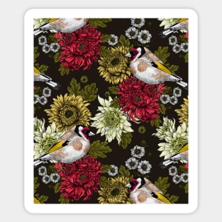 Goldfinch and chrysanthemum flowers Sticker